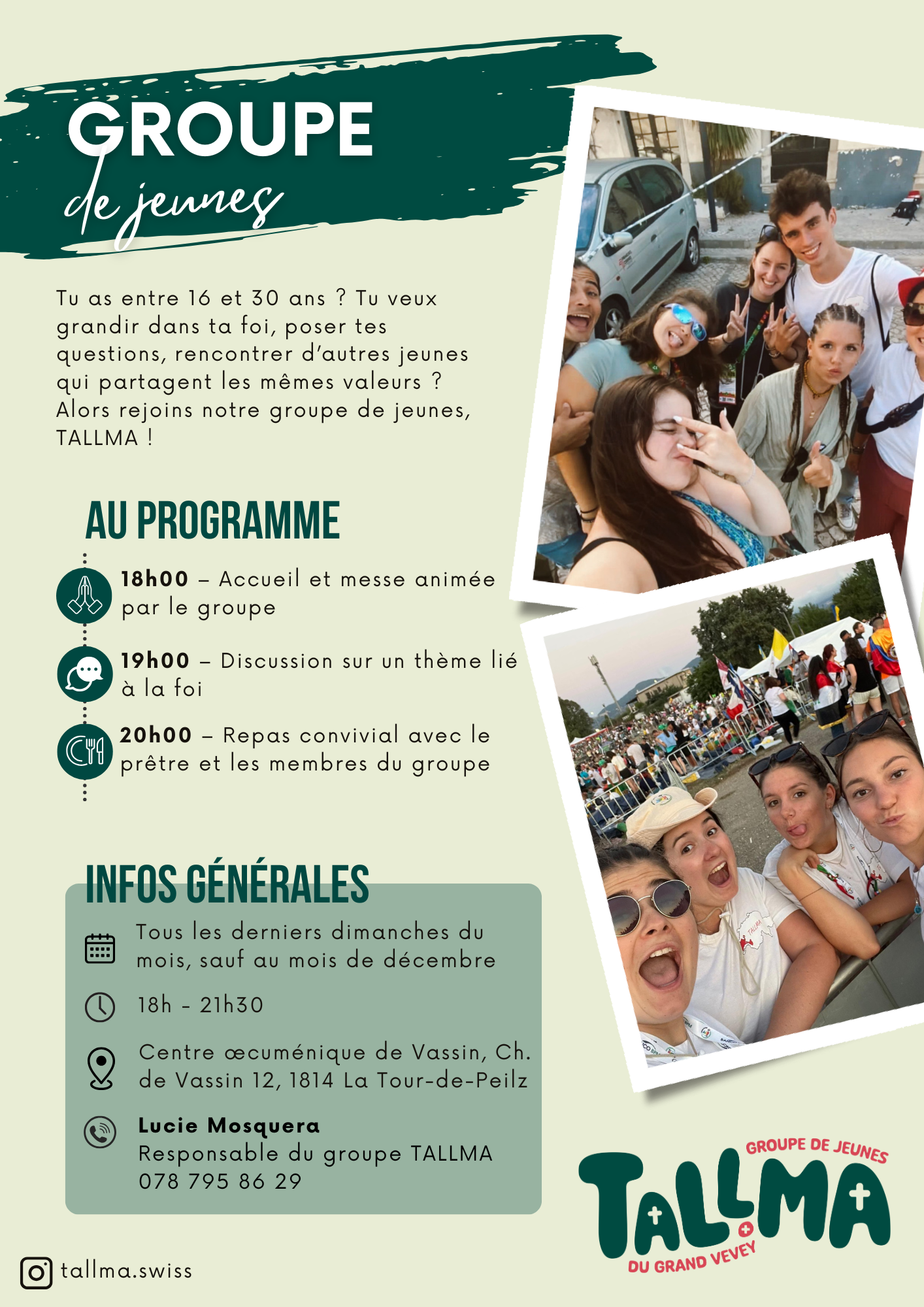 Groupe de Jeunes rencontres du dimanche à 18h00 au centre oecuménique de Vassin 