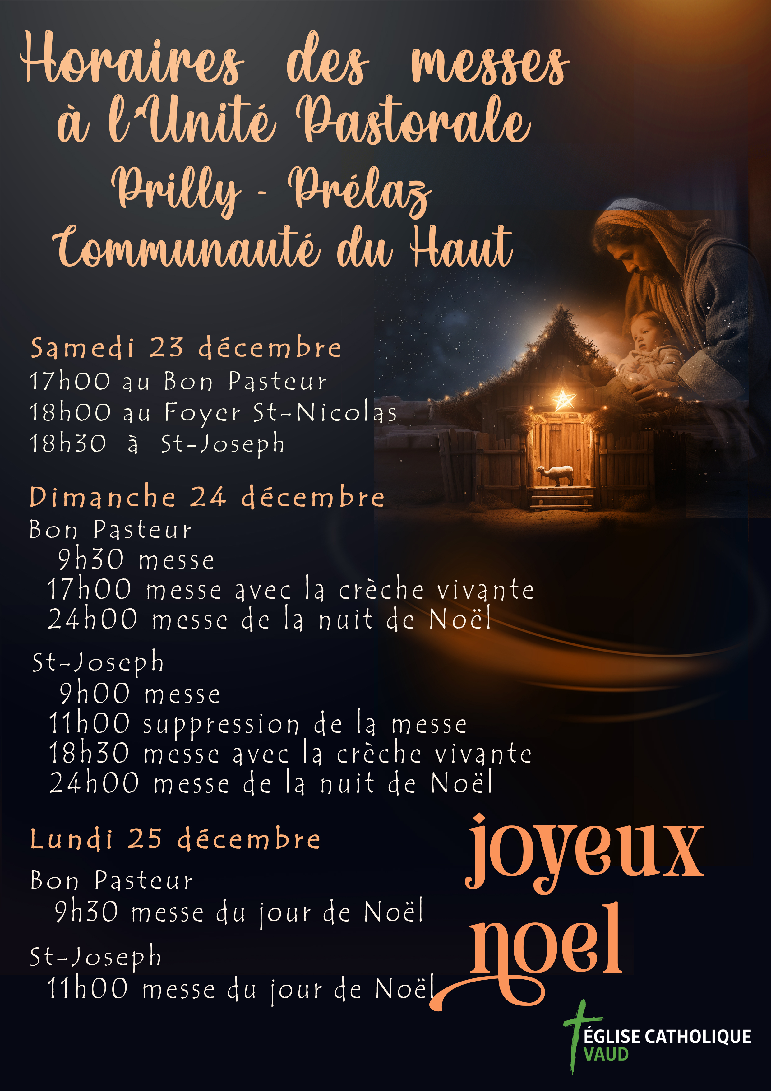 Horaire des messes de l'Unité Pastorale Prilly-Prélaz