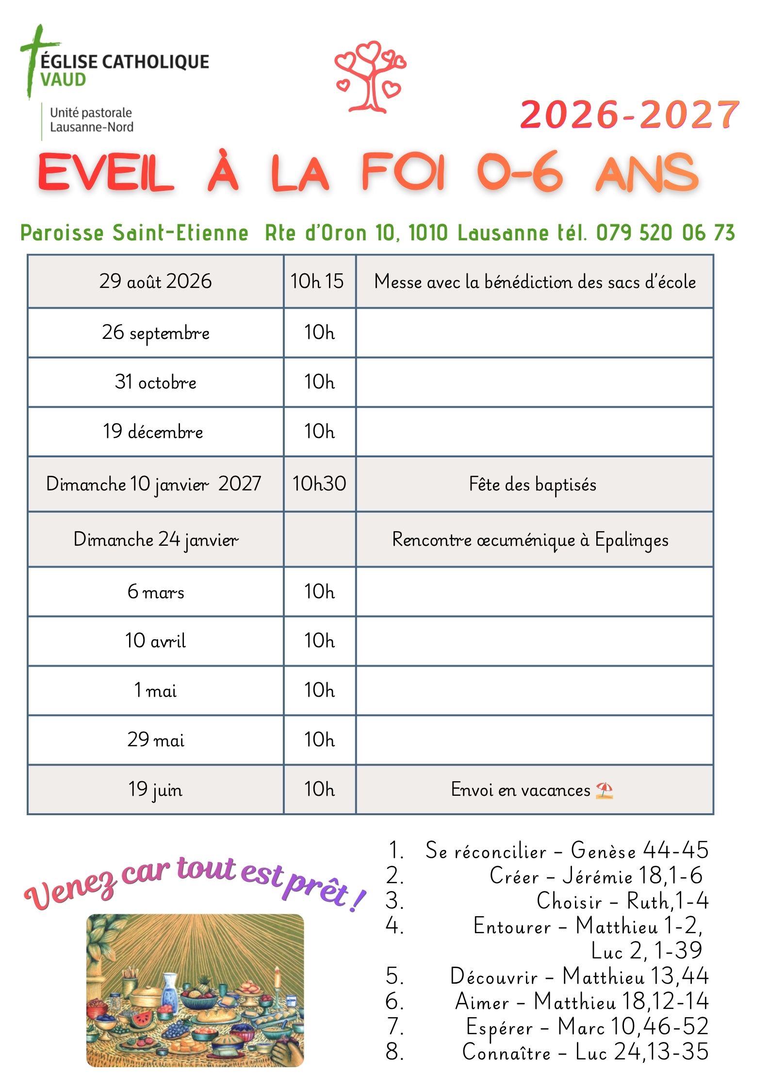 Eveil à la foi 2026-27 dates