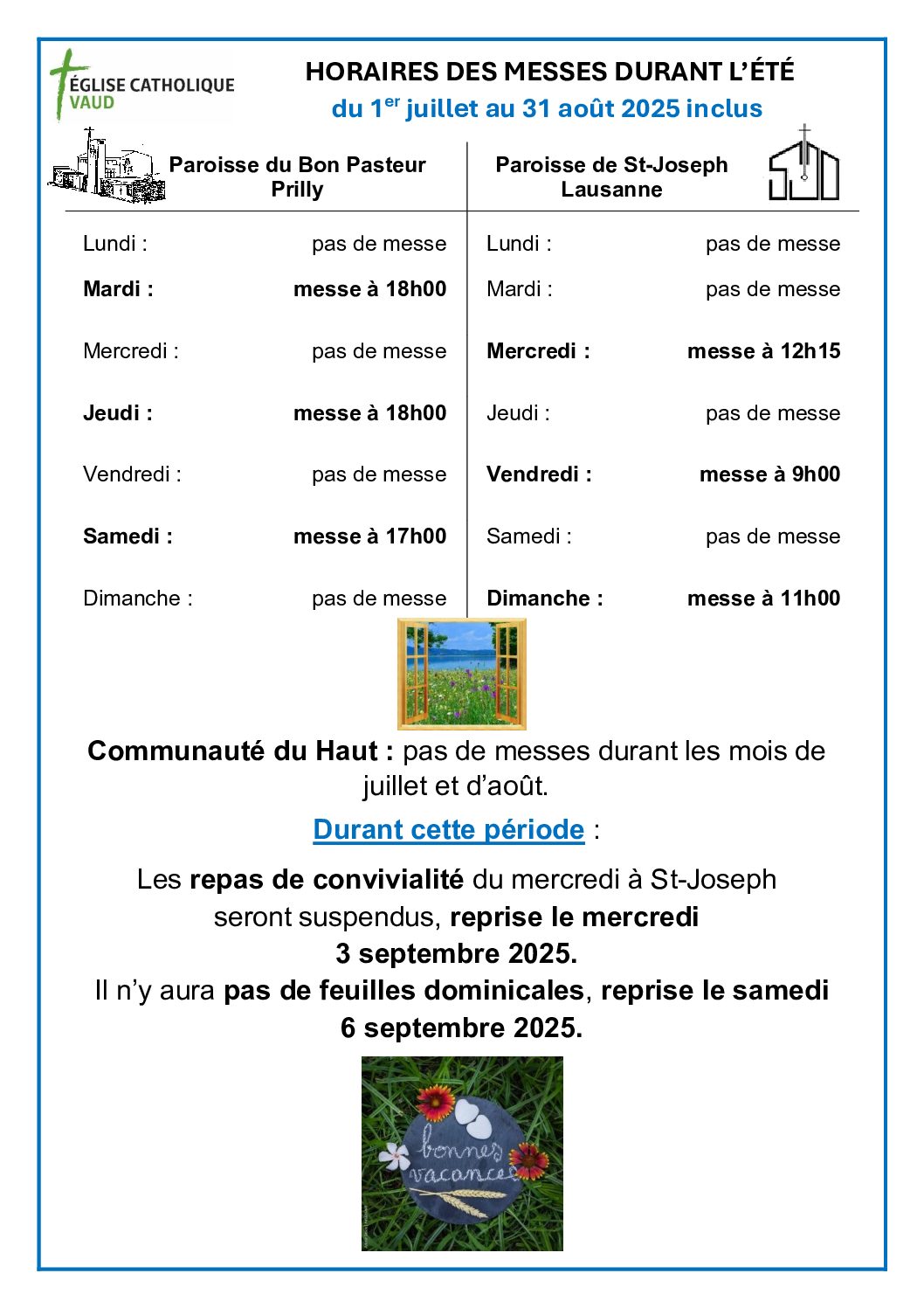 Horaires messes été 2025
