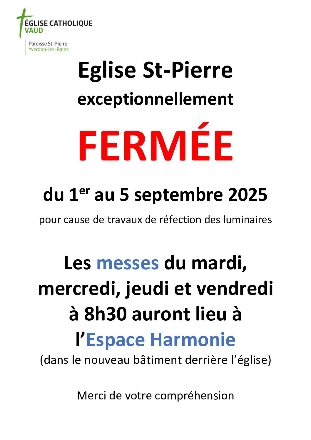 Eglise fermée pour travaux