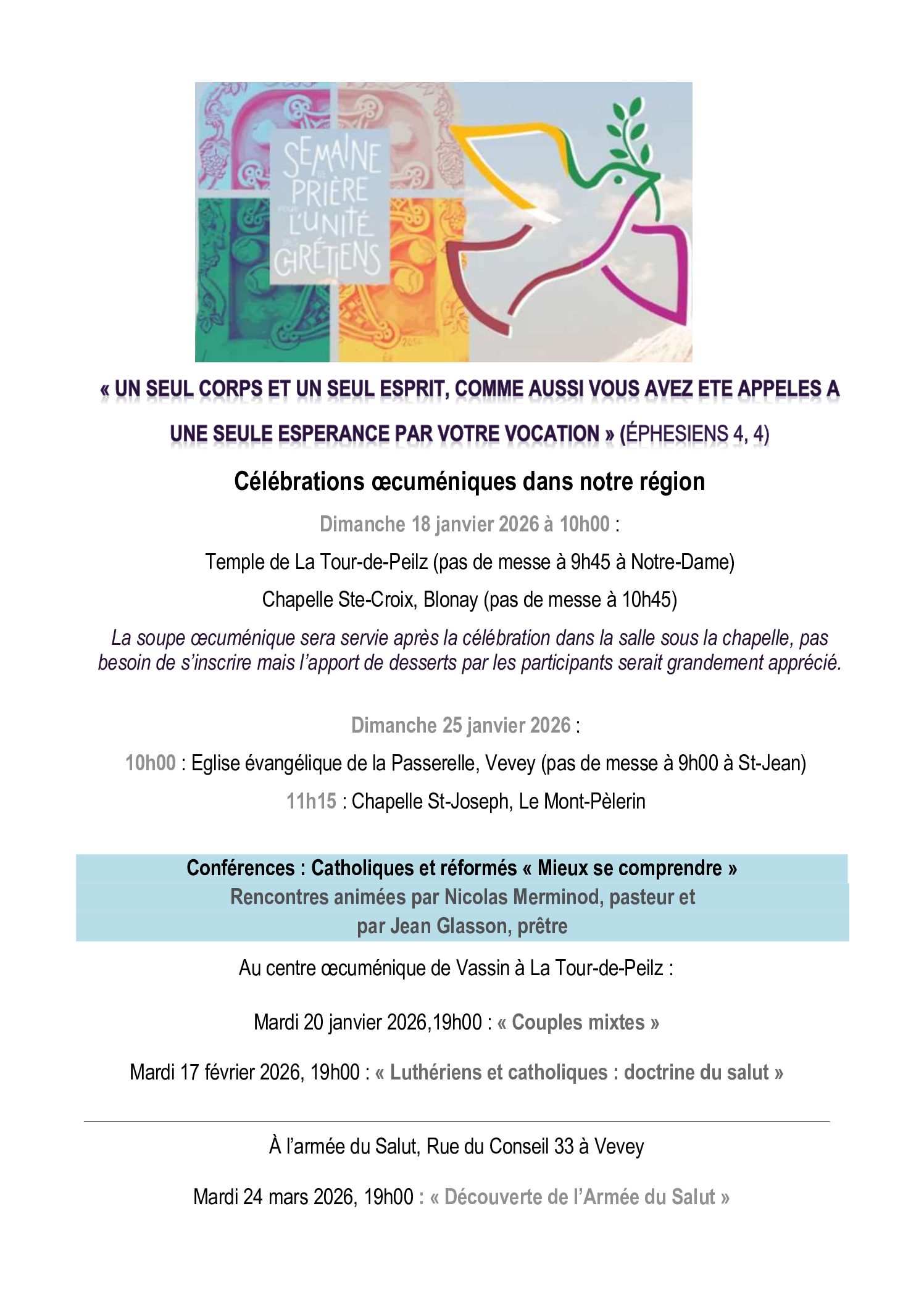 Semaine de prières pour lunité des chrétiens