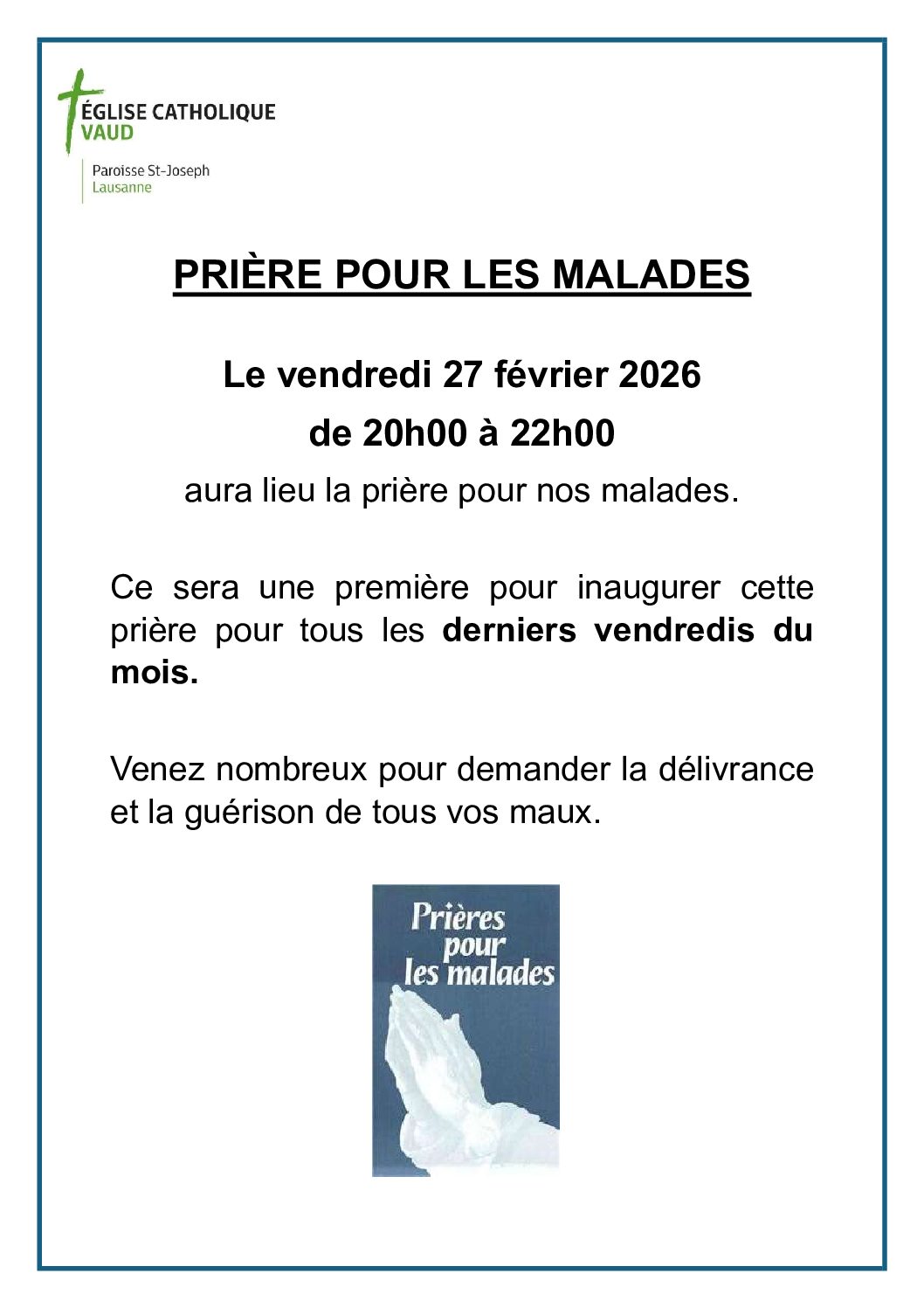 Affiche prière pour les malades derniers vendredis