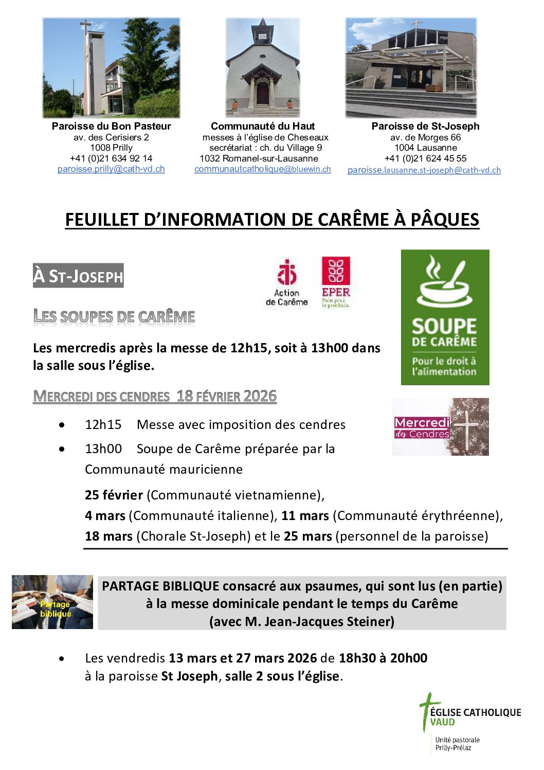 Feuillet d'information du temps de Carême 2026