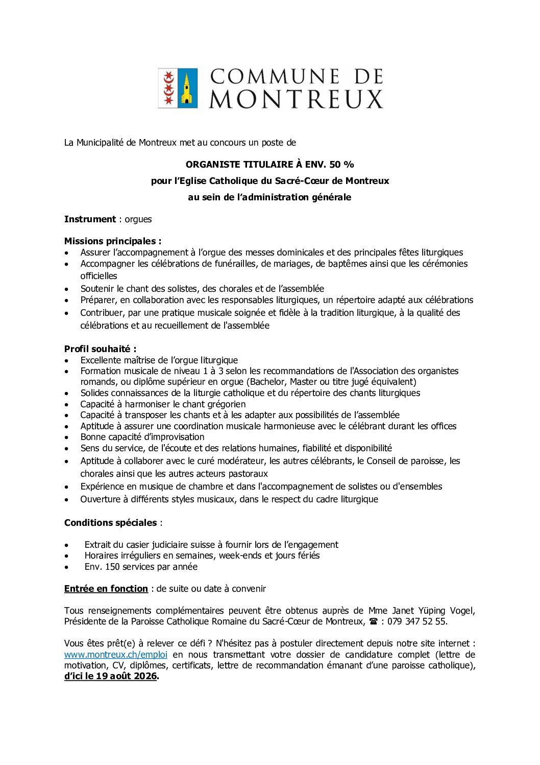 Emploi_Poste d'Organiste Titulaire à 50%