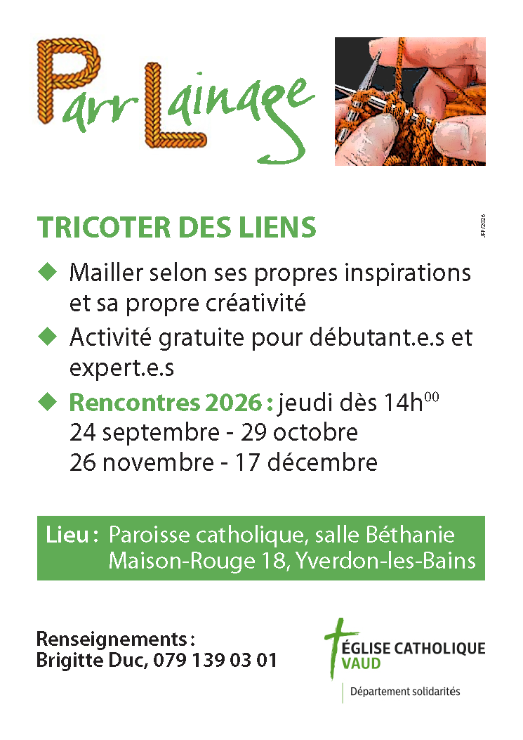 Affiche ParrLainage, atelier tricot gratuit à Yverdon-les-Bains