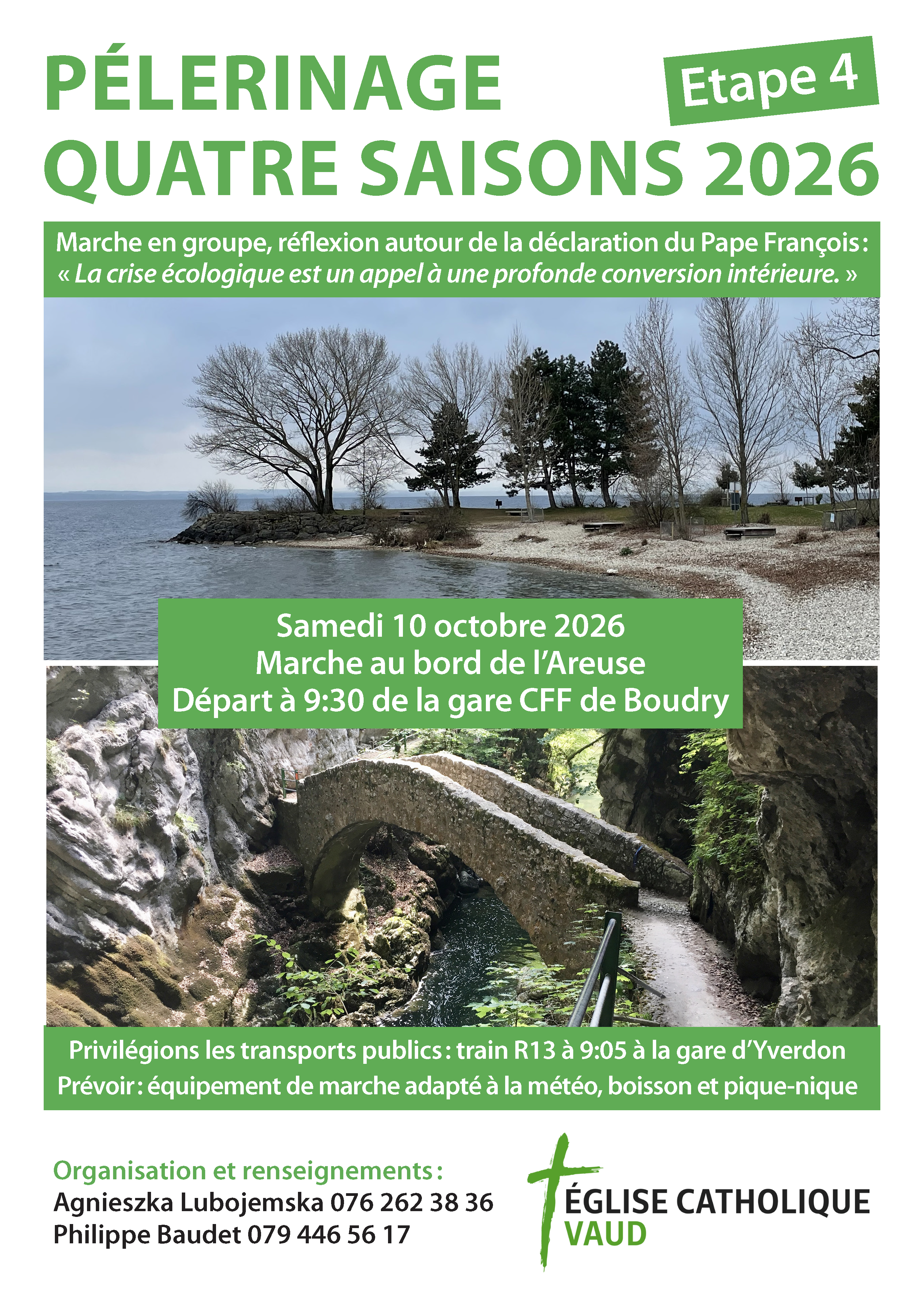 Affiche du Pèlerinage Quatre Saisons 2026 – étape 4 au bord de l’Areuse